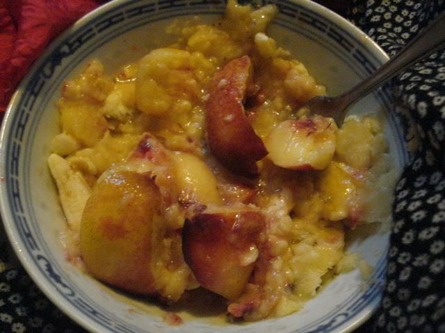 white nectarines and bananas mashed