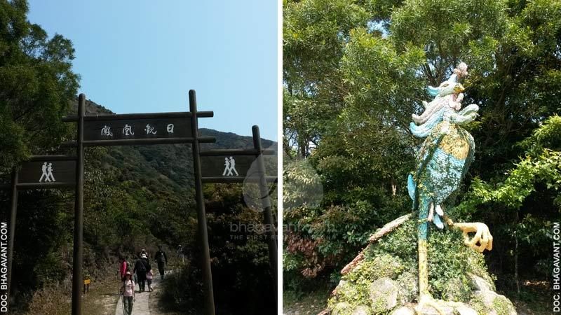 Gapura Fenghuang Guan Ri (kiri) dan patung burung phoenix (kanan) menuju Puncak Lantau.