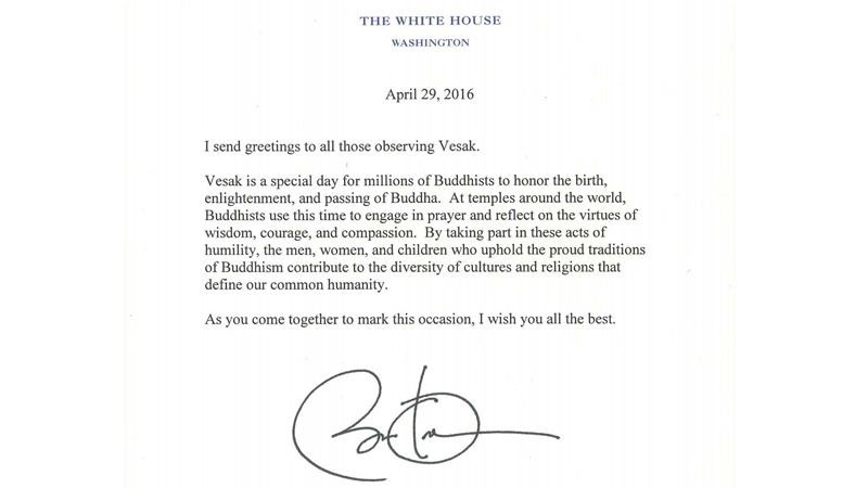 Ucapan Selamat Vesak dari Presiden Amerika Serikat Barack Obama.
