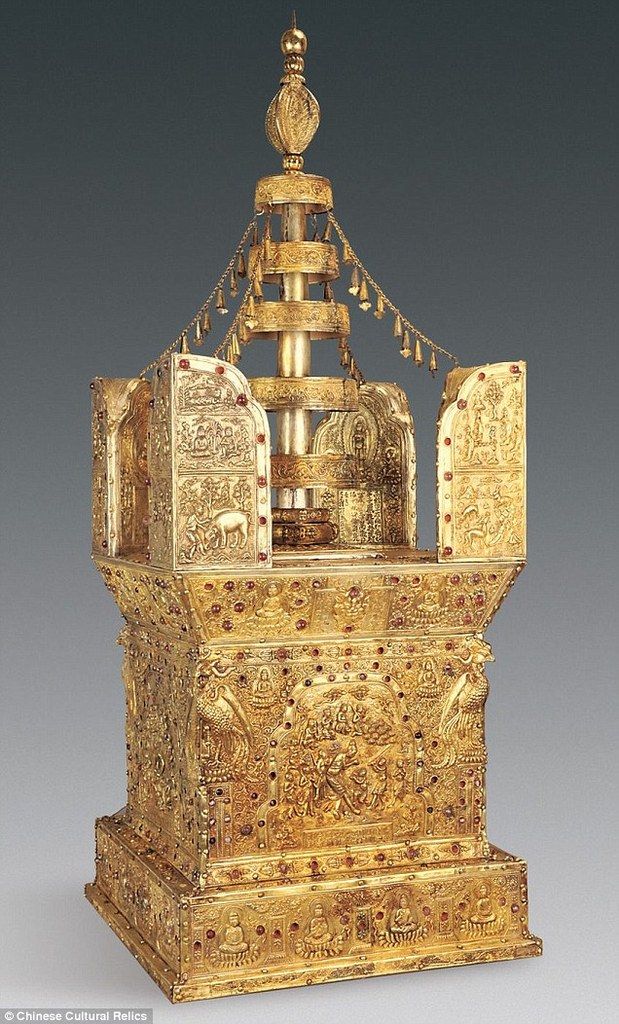 Model stupa kotak yang berisi obyek yang diduga relik Buddha Gotama, hasil penggalian di bekas Vihara Da Bao'en, Nanjing, Tiongkok