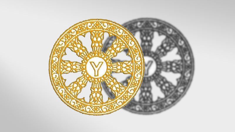 Logo Persaudaraan Pemuda Buddhis Sedunia (World Fellowship of Buddhist Youth – WFBY) dan bayangannya.