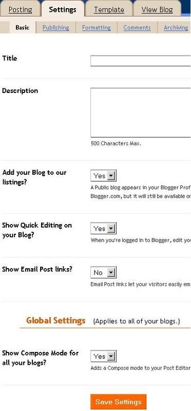 Blogger Settings Screen 1