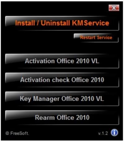 Mini-KMS Activator v.1.31 Office 2010 VL позволяют использовать следующие ф
