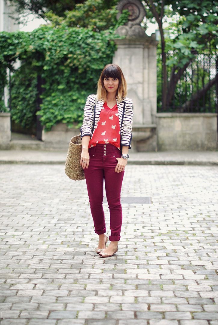 The red cat printed top Zara cats streetstyle Paris