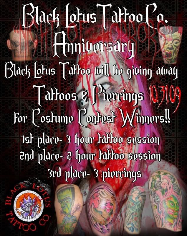 COSTUME CONTEST SPONSORED BY BLACK LOTUS TATTOO, AND MORE!