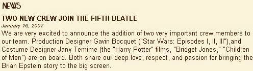 New Crew Members Hired for Fifth Beatle Movie