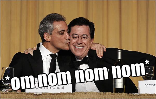 LOL Rahm snogs Colbert