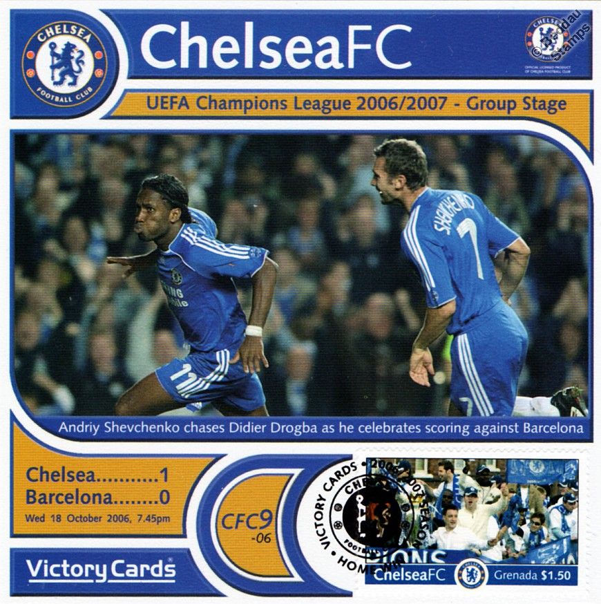 Chelsea 06 07 Barcelona Shevchenko Drogba Football Stamp Victory Card 609 Ebay