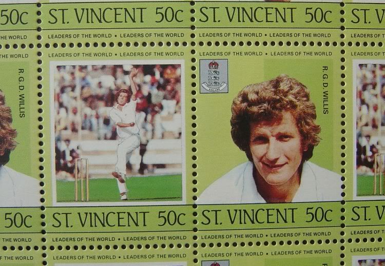 BOB WILLIS WARWICKSHIRE ENGLAND CRICKET 50 STAMP SHEET  