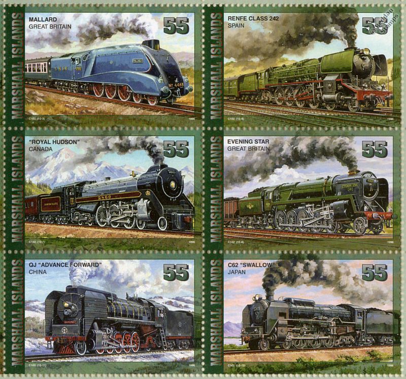 MARSHALL ISLANDS LEGENDARY LOCOMOTIVE Train Stamp Sheet