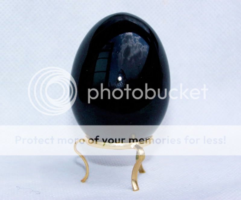 Handmade art black obsidian oval sphere with stand. New  