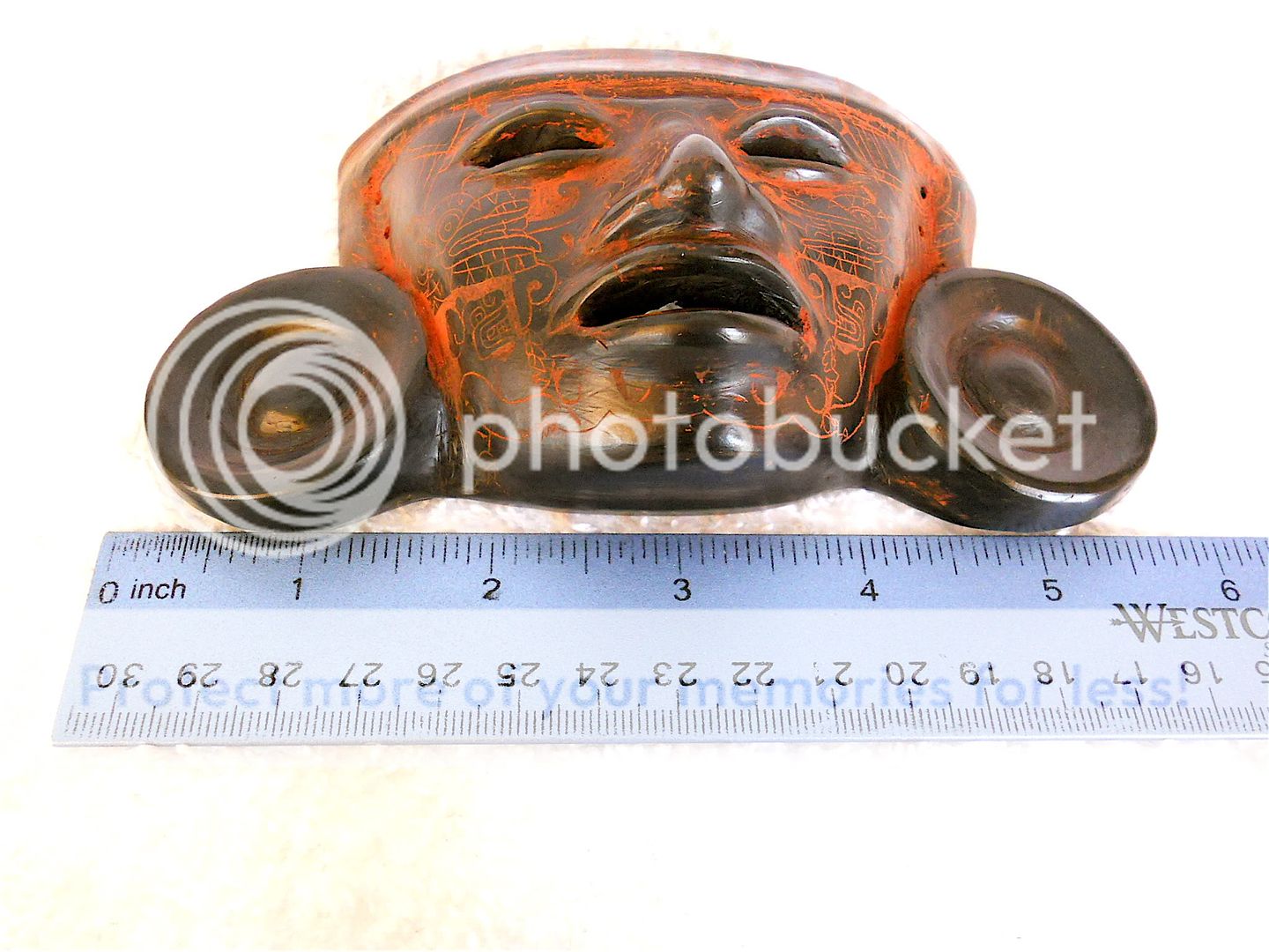 Handmade dark clay Teotihuacan funeral mask wall ornament~New  