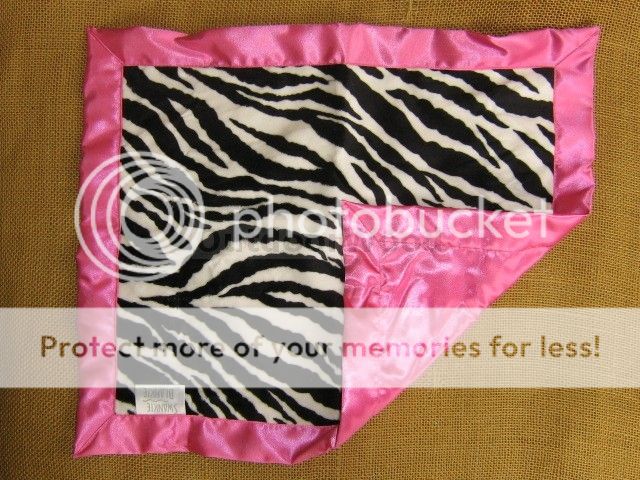 Swankie Blankie Minky Zebra Baby Security Banky Blanket w Pink Satin Back